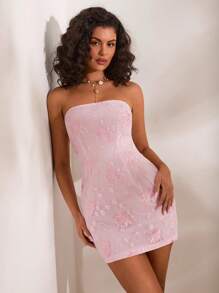 Opulessa 女士编织露肩紧身迷你连衣裙 - 粉色 - 查看 5