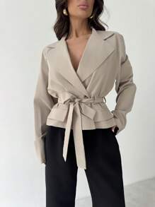 Firerie New Khaki Three-Dimensional Pocket Belt Women's Trench Coat In Fall/Winter - Khaki - View 5