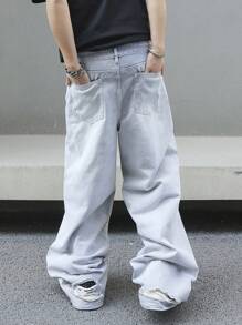 Manfinity EMRG Men's Pocketed Wide-Leg Loose Casual Versatile Jeans - Light Grey - View 2