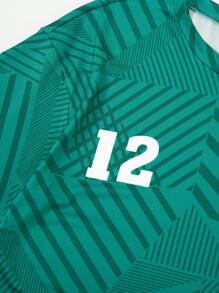 SHEIN 2 件套青少年宽松运动足球印花短袖 T 恤和短裤，夏季