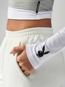 Missguided x Playboy 90 年代双层兔子印花修身 T 恤 - 灰色 - 查看 6