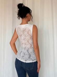 Chiquease Áo không tay thời trang thanh lịch chất lượng cao sang trọng đa năng ôm vừa vặn - trắng - Xem 2