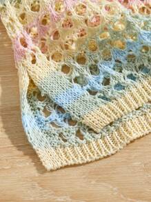 Tween Girls Fresh Green Fashionable Casual Hollow Out Knitted Long Sleeve Cover Up - Green - View 7