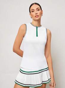 Activina 女士条纹拉链半襟日常健身网眼运动背心 - 綠色 - 查看 1