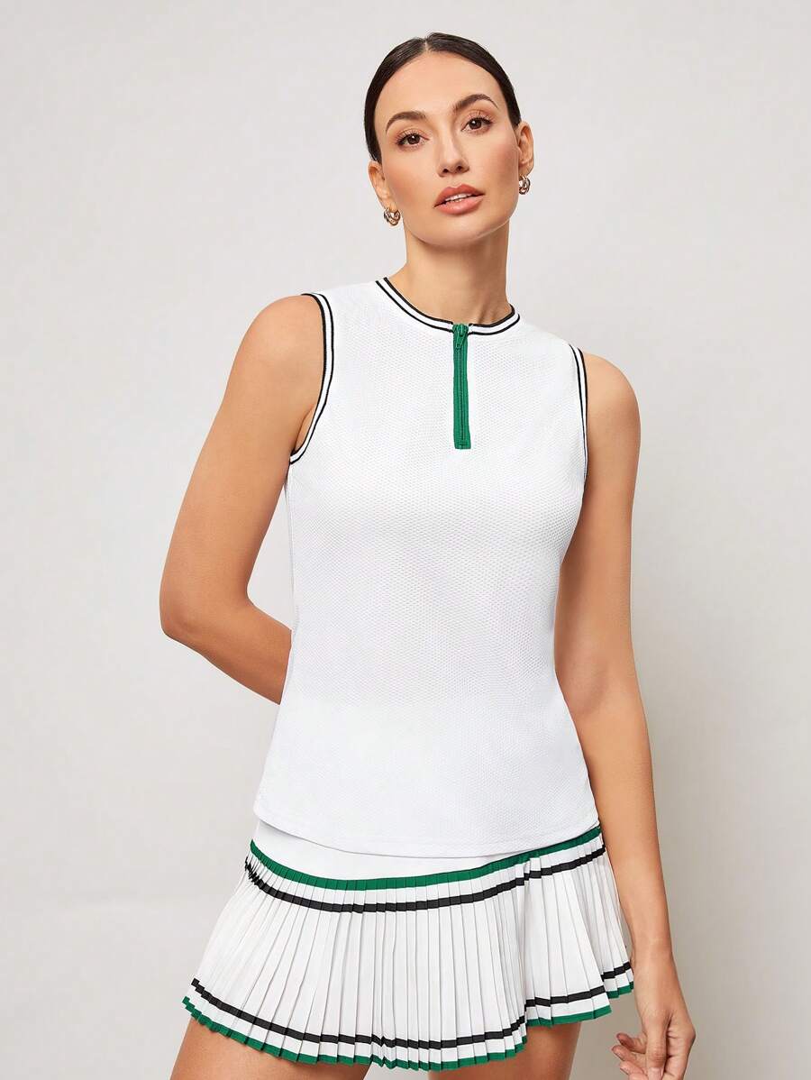 Activina 女士条纹拉链半襟日常健身网眼运动背心 - 綠色 - 查看 1