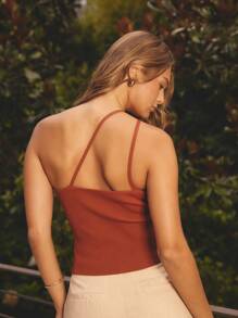 Aralina Top de cuello de halter de punto de unicolor casual de vacaciones para mujer