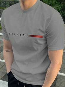 Manfinity Homme تيشيرت كاجوال رجالي بطباعة حرفية ب...