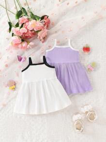 SHEIN 2 Pack Baby Mädchen Mode Niedliches gestricktes Schmetterling Muster Colour Block Lässig Weste Kleid Set