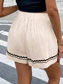 Serisse 女士波浪纹松紧腰休闲短裤 - 杏色 - 查看 2