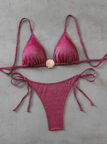 Swim Vcay Women's Glittery Seashell Decorated Sexy Fashion Bikini Set, Beach Vacation For Summer - Purple - View 1