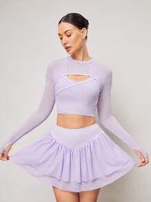 Activina Minimalist Solid Color Ruched Double Layer Sports Skirt Shorts - Purple - View 4