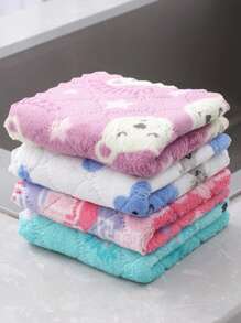 SHEIN 5块16cm*27cm卡通图案清洁抹布 吸水易清洗多功能厨房抹布 适用于厨房、浴室、卫生间、家居用品 颜色随机 - 彩色 - 查看 2