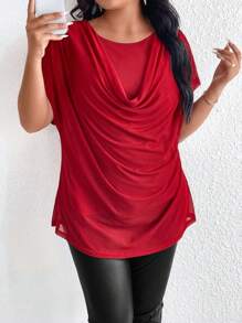 SHEIN Clasi 女士圆领纯色分层网眼背心 - 紅色 - 查看 4