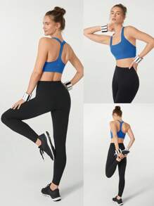 GLOWMODE Built-In Cups High Impact Supportive Round Neck Adjustable Y Back Sports Bra Jogging Running Training - Blue - View 8