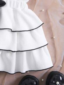 2 Stücke/Set Baby Mädchen Kleinkind 0-3 Jahre Frühling/Sommer Mode elegantes schwarz & weiß Trägerhemd + Schleifendekor Kuchen Rock 2 Teile Outfit