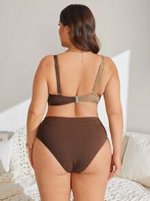 3 件大码女式罗纹拼色休闲度假泳装