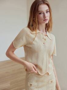 MOTF STUDIO 正面纽扣扇贝下摆毛衣 - 粉色 - 查看 4