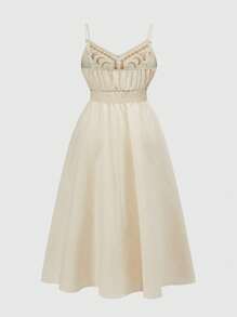 ROMWE Fairycore Váy Maxi Chữ A Thêu Mặt Trăng & Mặt Trời Bí Ẩn Cho Kỳ Nghỉ Size Lớn Dành Cho Nữ - Màu be - Xem 2