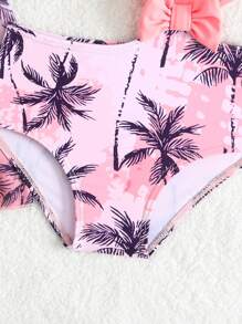 SHEIN 2 件装女婴泳衣套装，可爱草莓印花蝴蝶结装饰连体泳衣和防晒斗篷