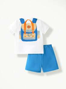 2 pièces/Set T-shirt à manches courtes et short confortables avec imprimé de personnage de dessin animé pour garçons. Respirant, léger, adapté pour le port quotidien et les activités extérieures en été. - Multicolore - Voir 2