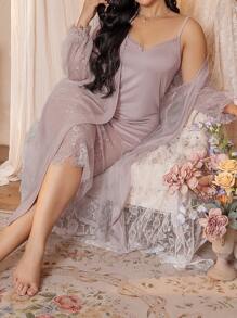 Côtesoire Spitzen-Patch-Sexy Große Größen-Strick-Bademantel