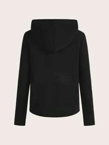 Women's Solid Color Zip-Up Half Placket Long Sleeve Hooded Outdoor Sports Sweatshirt - Black - View 8