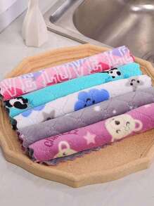 SHEIN 5块16cm*27cm卡通图案清洁抹布 吸水易清洗多功能厨房抹布 适用于厨房、浴室、卫生间、家居用品 颜色随机 - 彩色 - 查看 5