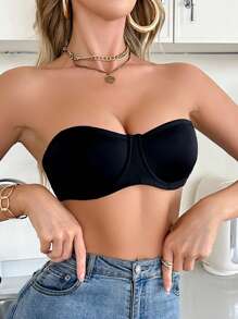 SHEIN 婚礼可拆卸透明肩带性感钢圈薄杯文胸 - 黑色 - 查看 8