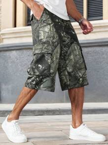 Manfinity Roughcore Men's Dead Tree Print Cargo Shorts, Summer Streetwear Beach , Cool Street Style, Gifts For Friends, Husband, Boyfriend - Multicolor - View 1