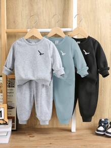 SHEIN 6pcs/Set Infant Baby Boy&Girl All-Match Hooded Sweatshirt And Loose Fit Jogger Pants Set, Blue, Dark Gray, Black, Casual For Autumn/Winter, Suitable For Home And Outdoor - Blue - View 4