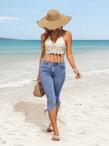 Breezaya Women's Casual Drawstring Side Skinny Fit Jeans For Beach Vacation And Music Festival Outfits For Woman Summer Vacation Outfits Women