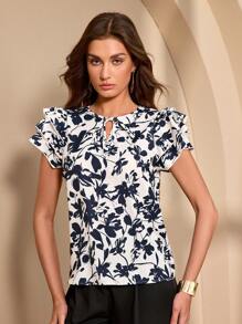 Chiquease 女士双层荷叶边袖休闲印花衬衫 - 彩色 - 查看 5