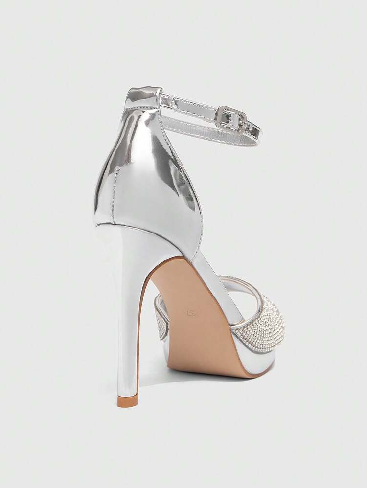 CUCCOO SZL Women's Rhinestone Studded Peep Toe Platform Stiletto Heel Party Sandals, Fashionable Glamorous Silver Shoes For Club, Music Festival And Nightclub For Christmas Spring Shoes Prom Heels