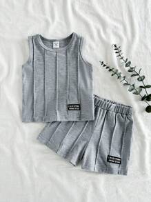 Vintaside Kids 2 件套男婴休闲百搭褶皱无袖上衣和短裤套装，适合夏季、户外使用 - 彩色 - 查看 1