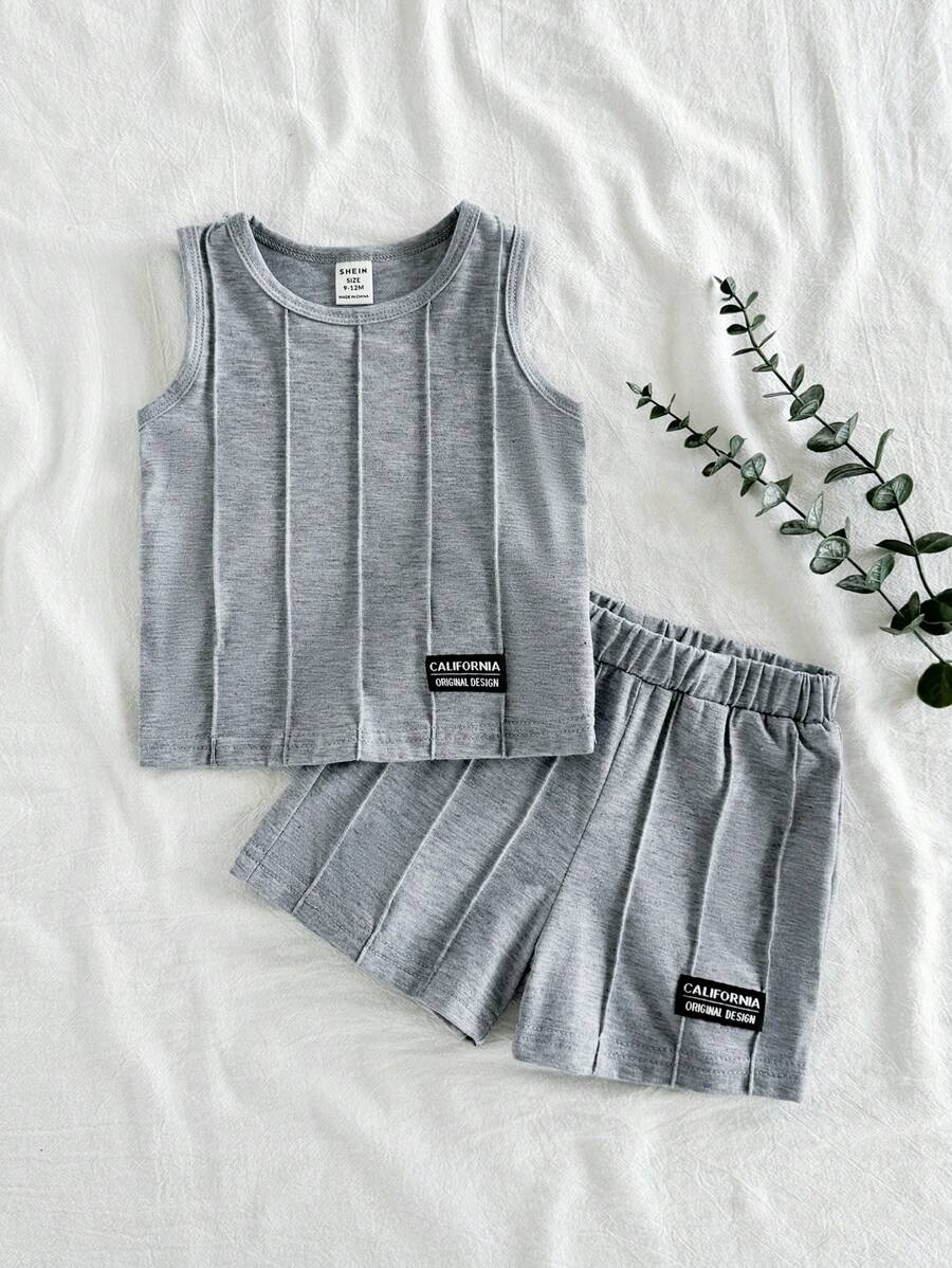 Vintaside Kids 2 件套男婴休闲百搭褶皱无袖上衣和短裤套装，适合夏季、户外使用 - 彩色 - 查看 1