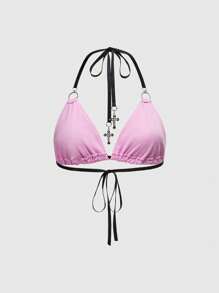 ROMWE Grunge Punk Áo bikini đính đinh tán phong cách Punk Rock của lễ hội âm nhạc Y2K những năm 2000, màu hồng nhạt - Nhiều màu - Xem 4