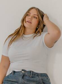 Aralina 大码女式休闲百搭纯色短袖上衣