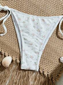 Swim Mod 2025 New Summer Ditsy Floral Bikini And Tote Bag 2 Pieces Swimwear Set For Women, Beach/Vacation - White - View 5