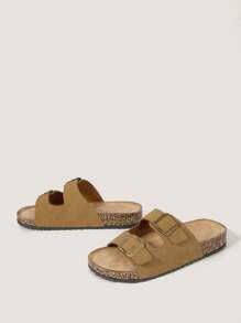 Solecia 女士金属装饰简约平底凉鞋，日常休闲穿着 - 駝色 - 查看 3