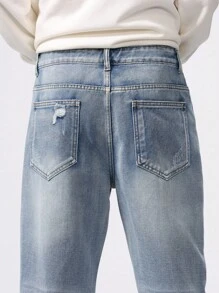 Manfinity EZcore 1pc Men's Button Front Pocket Simple Denim Jeans, Casual Everyday Wear Plain Long Washed Straight Leg Light Blue Cargo Jeans Light Jeans, For Husband, Boyfriend Gifts Going Out Hang Out Commute Work Urban