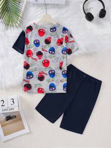 2 pezzi/set Pigiama comodo per ragazzo pre-adolescente, composto da pantaloncini e maglietta a maniche corte con stampa della forma di battaglia super