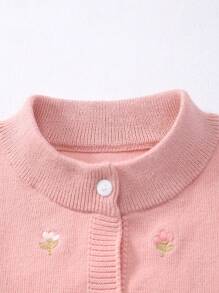 SHEIN Playful Pals 2pcs/Set Young Girls Ditsy Floral Embroidery Long Sleeve Knitted Cardigan & Pleated Mini Skirt Suits, Cute/Vintage/Casual Suitable For School And Outdoor, Spring/Summer Outfits Kids Swearter Skirts Sets Girls Sweater Set Set Clothes For Girls - Pink - View 3