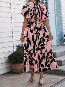 SHEIN Clasi Allover Print Ruffle Sleeve Vacation Beach Dress