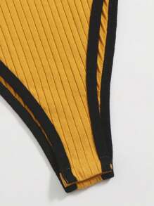 SHEIN EZwear 拼接滾邊字母刺繡羅紋針織連體衣