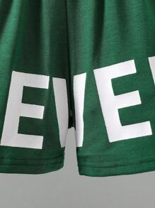 SHEIN Young Boy Casual Big Letter Print Patchwork Short Sleeve T-Shirt And Shorts Set, Spring/Summer