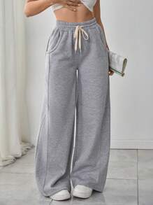 RueChic Women Grey Drawstring Detailed Sweatpants - Grey - View 3