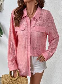 Breezaya 女士蕾丝长袖优雅衬衫 - 藕粉色 - 查看 4