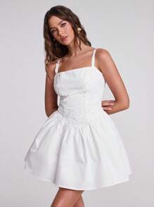 SHEIN BAE Women's White Summer Elegant Floral Embroidery Camisole Ballet Mini Dress,Mama Mia Birthday Party Wedding Guest Graduation Bridal Shower - White - View 7
