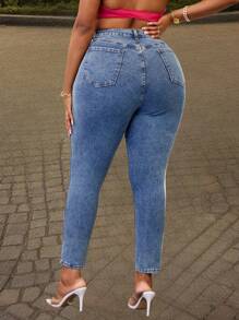 SHEIN SXY Plus Size Women Stretchy Sexy Ripped Skinny Jeans