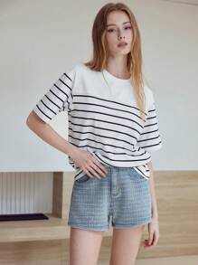 MOTF STUDIO Pantalones cortos vaqueros con bolsillo en ángulo y botones - Azul - Ver 6